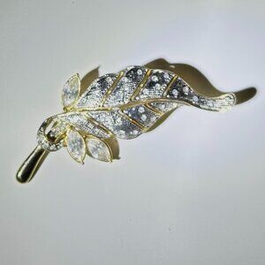 2/$8 Item 2 Brooch - gold tone leaf brooch with faux diamonds